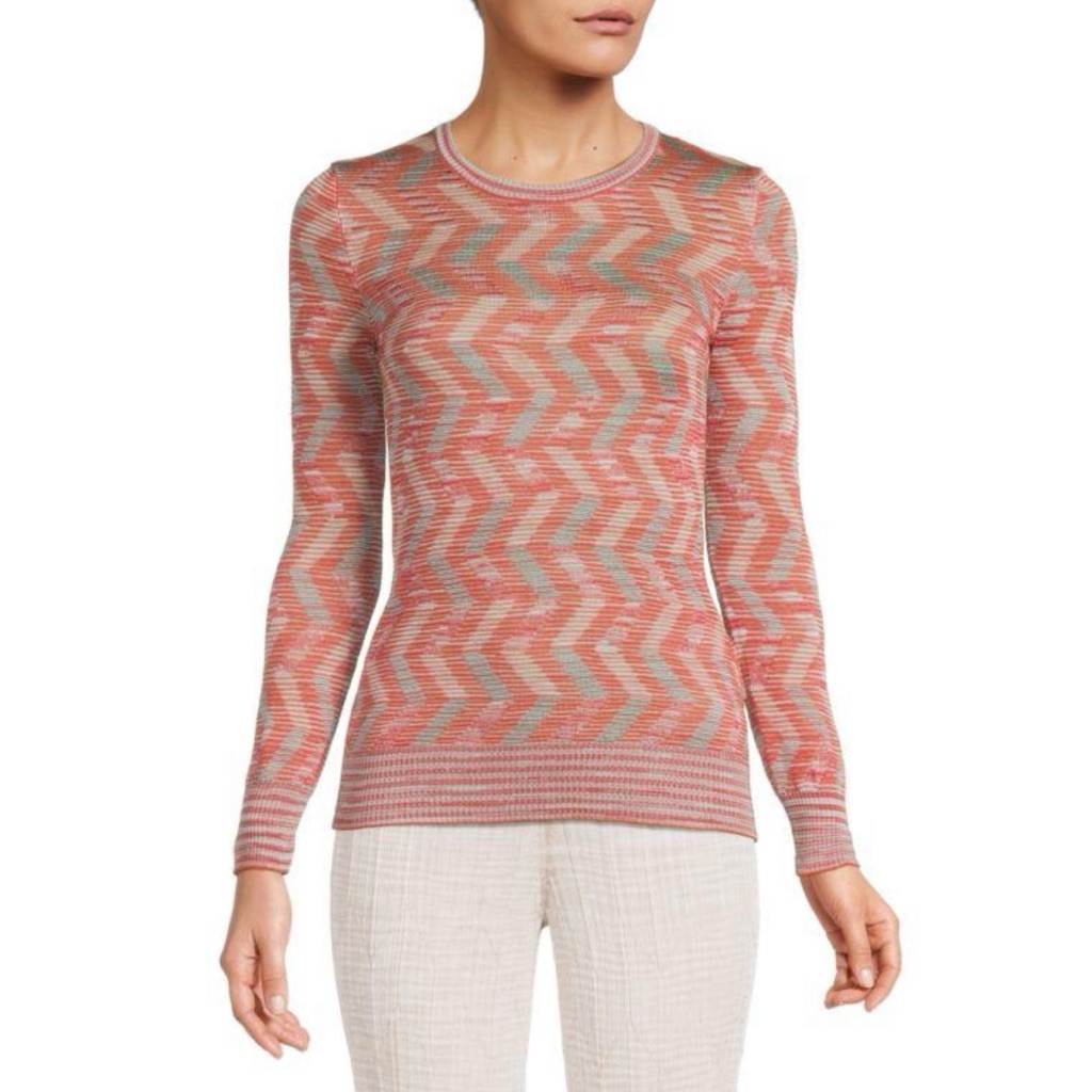 Missoni Antique Rose Zig Zag Chevron Wool Blend Long Sleeve Top Medium